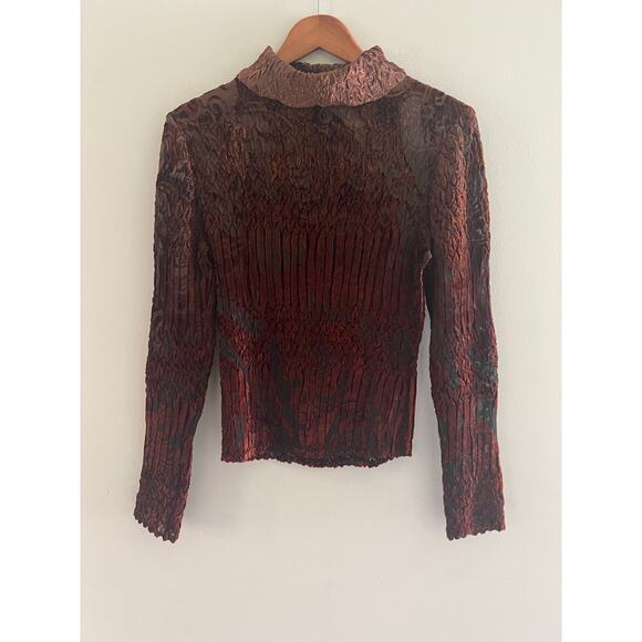 Komarov Velvet Crinkle Top Floral Red Brown Lightweight Size Medium JL - Picture 1 of 8